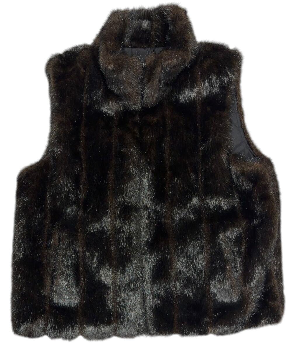 Gallery Faux Fur Vest Women’s Large Darm Brown Zip Front Sleeveless Winter Coat